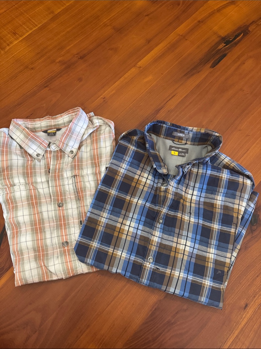 Eddie Bauer Blue and Brown Plaid Button-Down Shirt